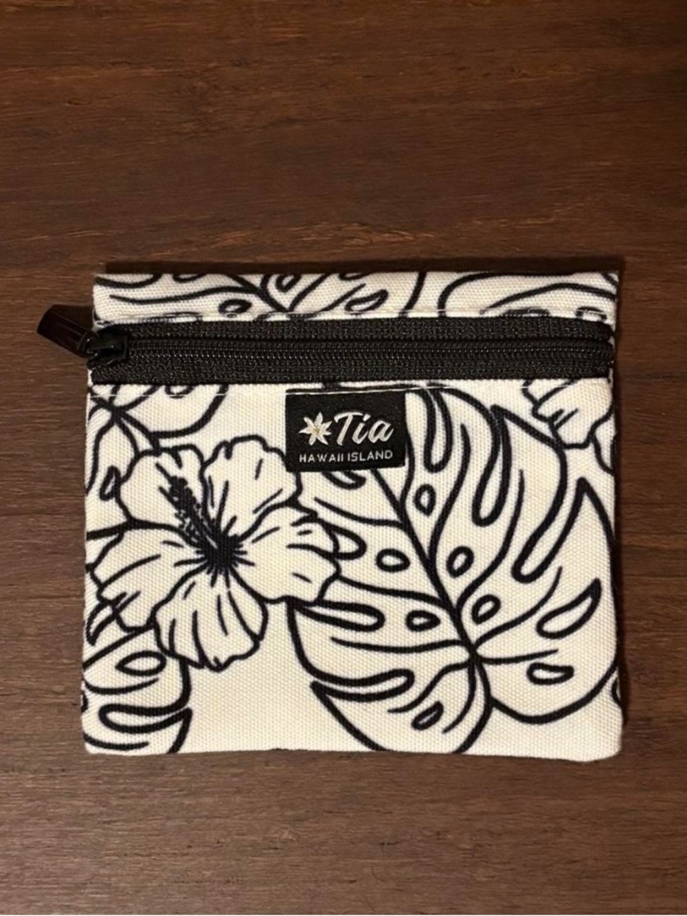 Tiare Hawaii Black & White Floral Mini Zip Pouch